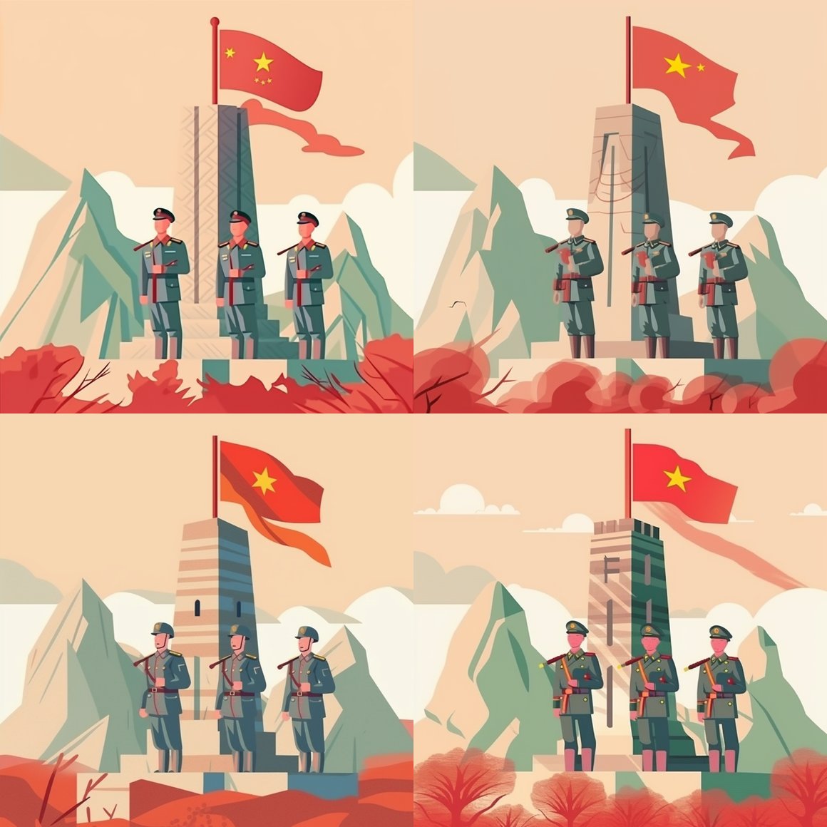 Chinese Soldiers at the Border Monument