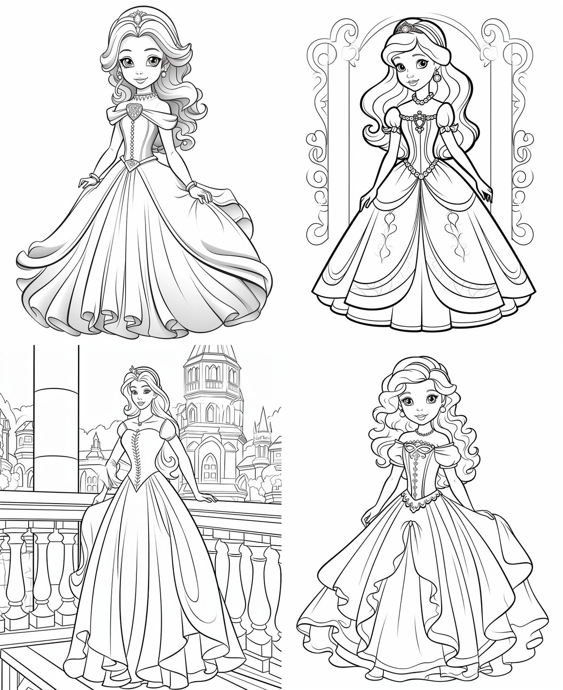 Princess Cartoon Style Coloring Page for Children