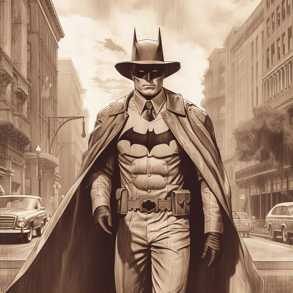 Retro Gotham: 1900s Sepia-Toned Batman Illustration