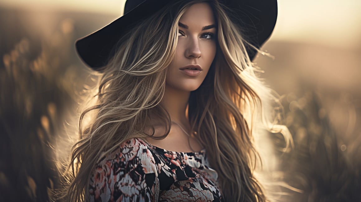 Cinematic Portrait: Blonde Beauty in Beach Hat