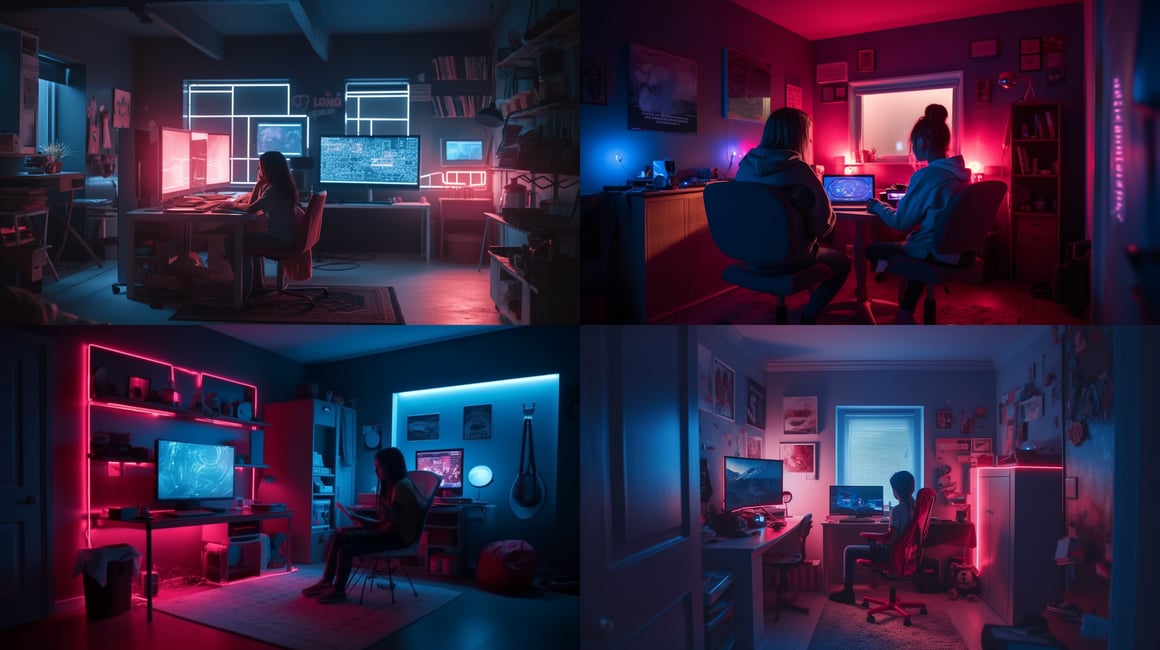 Cinematic Gaming Room Experience: The Parent-Teen Saga Prompt | NeoPrompt