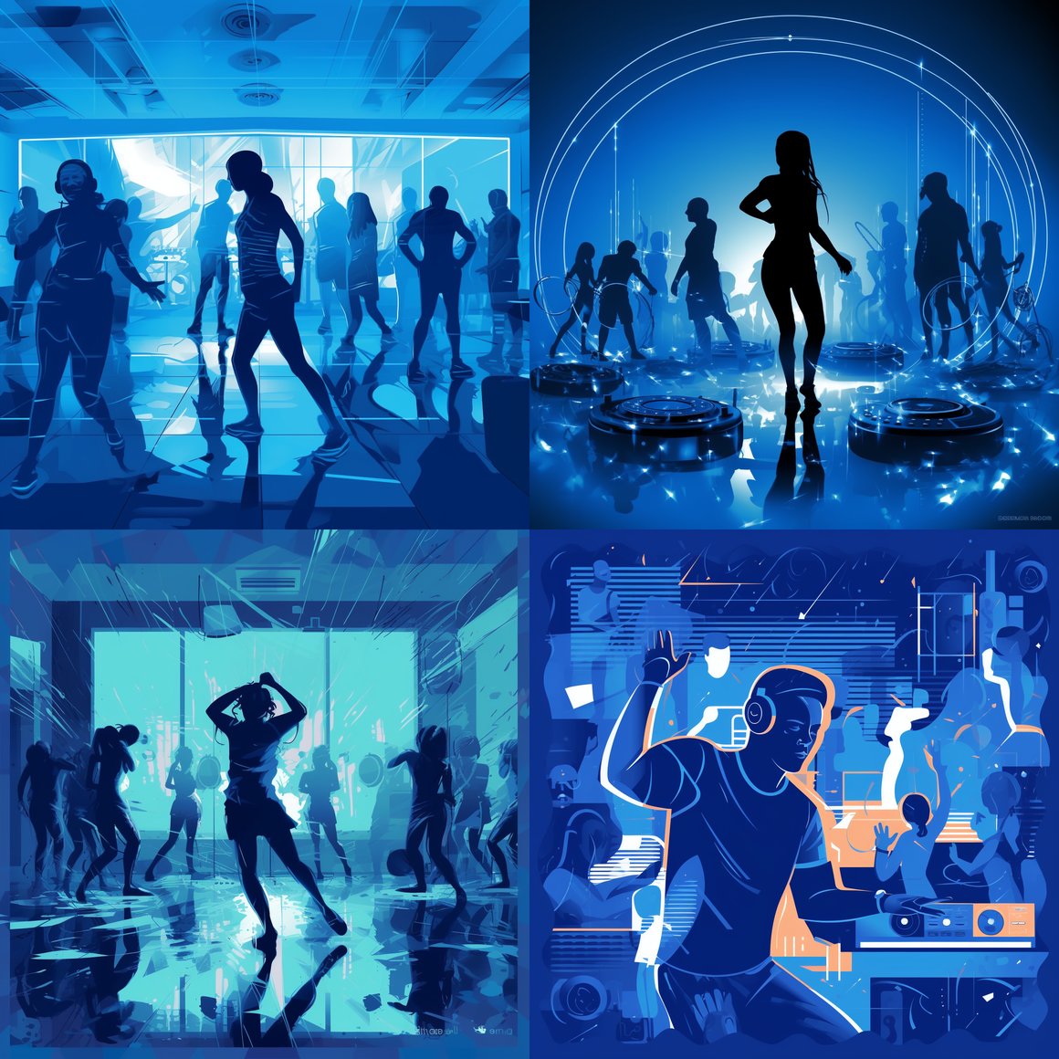 Mid-Workout Dance Party: DJ in Fitness Room Vector in Blue