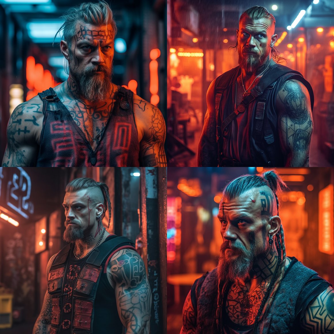 Raw Grit: Cyberpunk Viking Alleyway Encounter