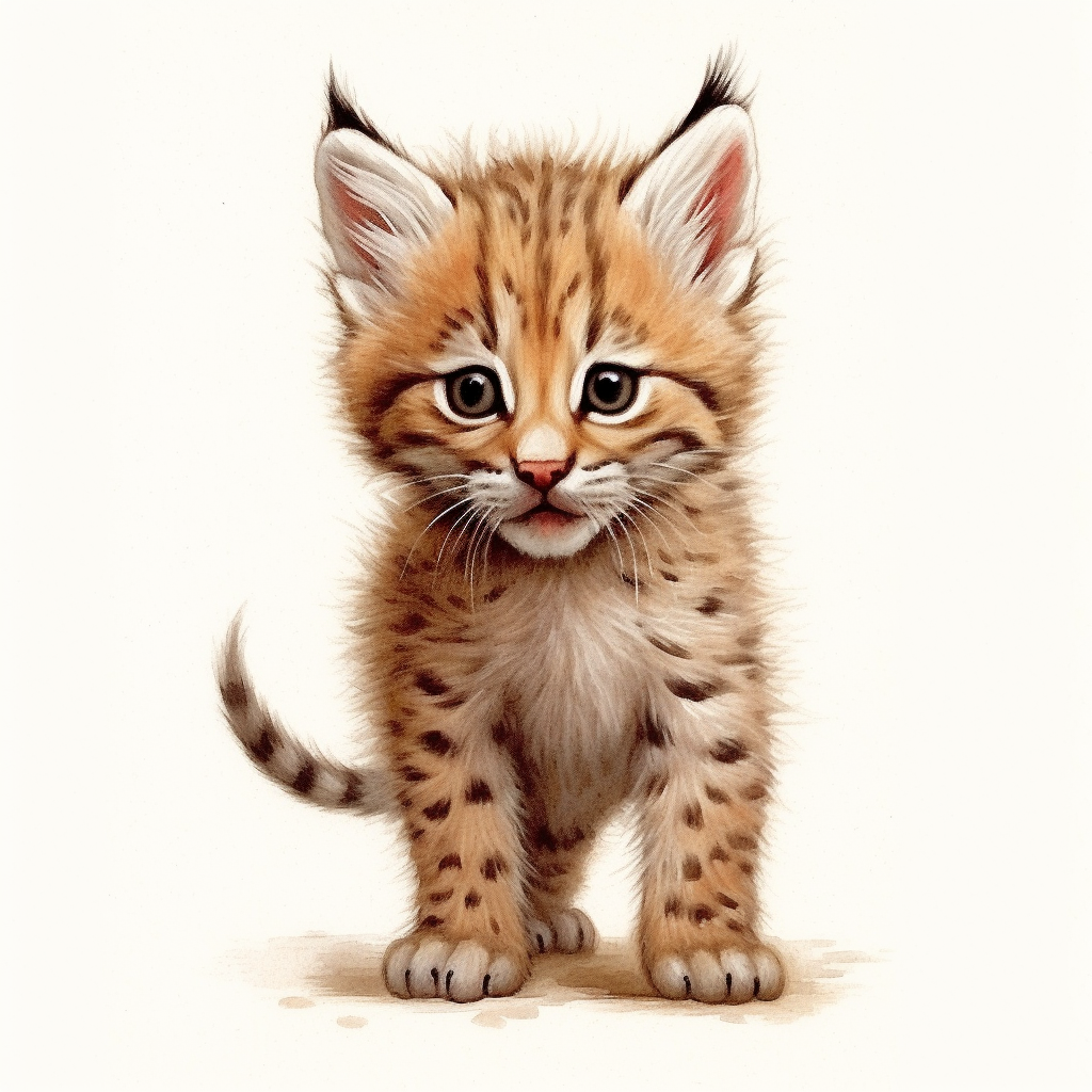 Detailed Illustration of a Playful Baby Bobcat - Mid-Journey Sketch