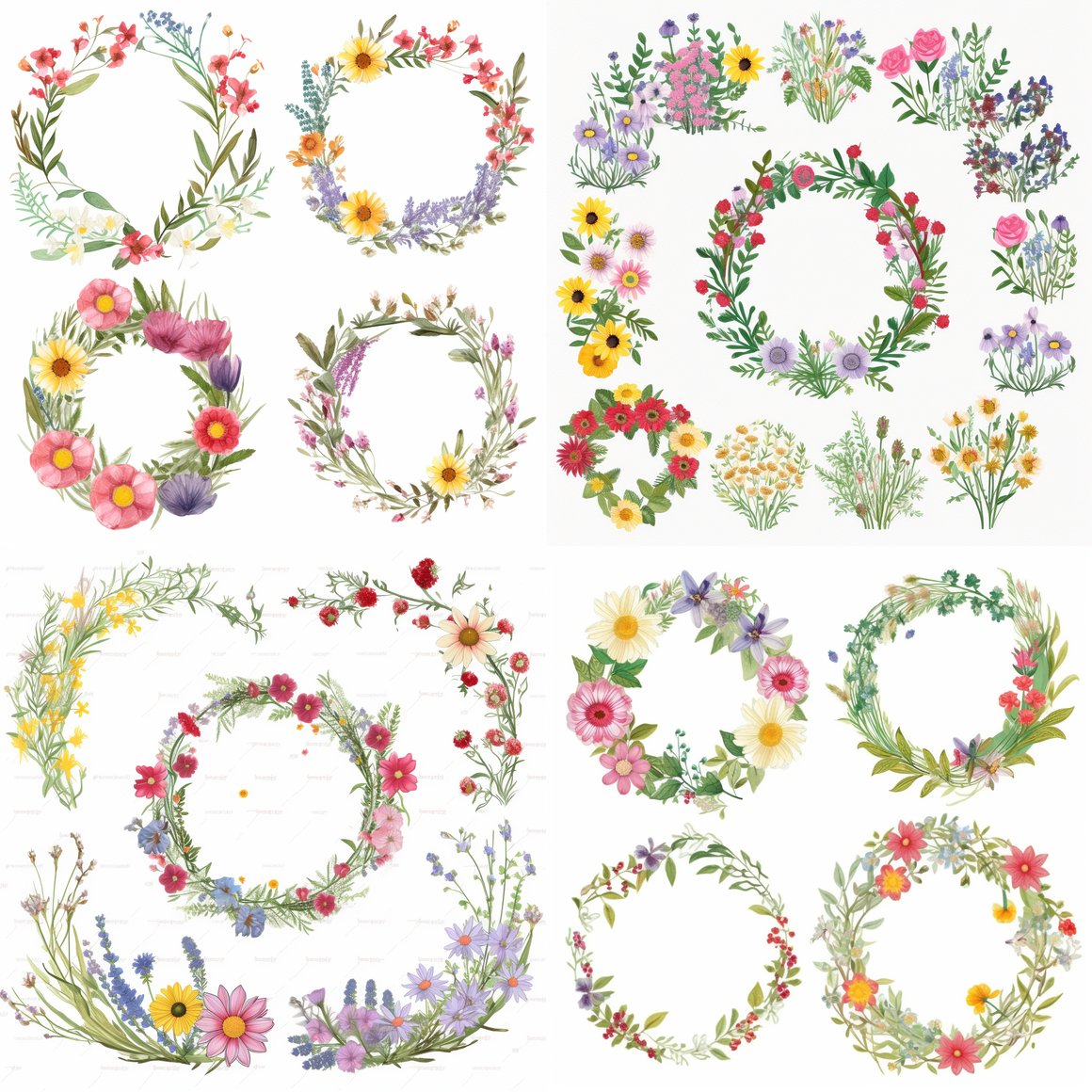 Summer Wildflower Border Wreaths Clipart Progress