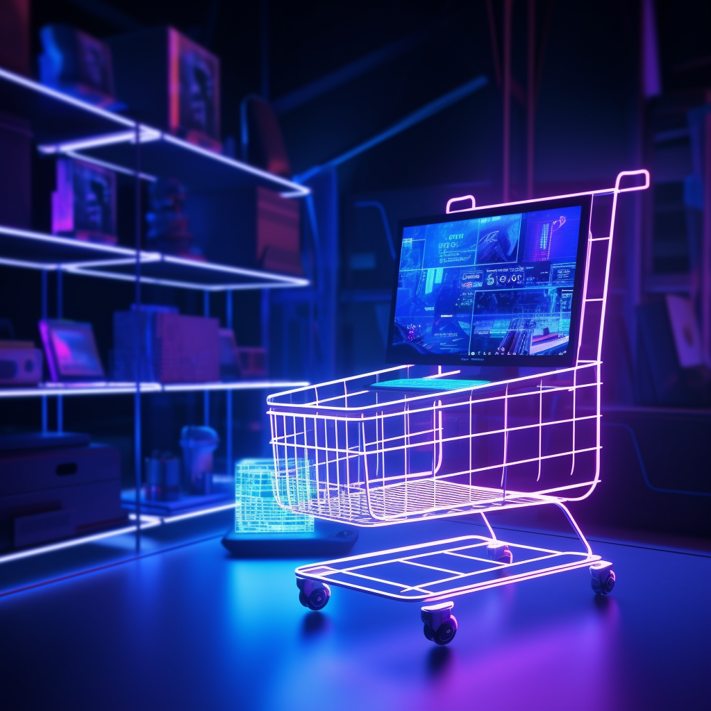 Neon Cyber Shopping: Digital Journey HD Wallpaper