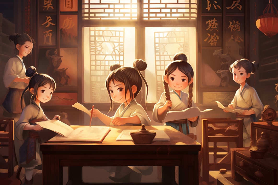 A Traditional Chinese Classroom Scene Poster