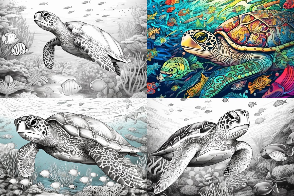 A Turtle Adventure High Definition 8K Coloring Page