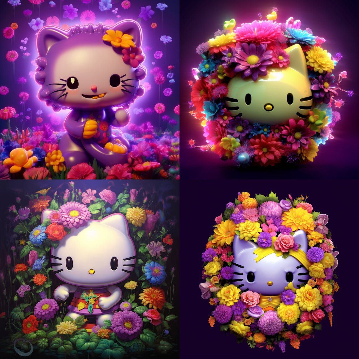 Neon Journey: Hello Kitty's Hyperrealistic Adventure