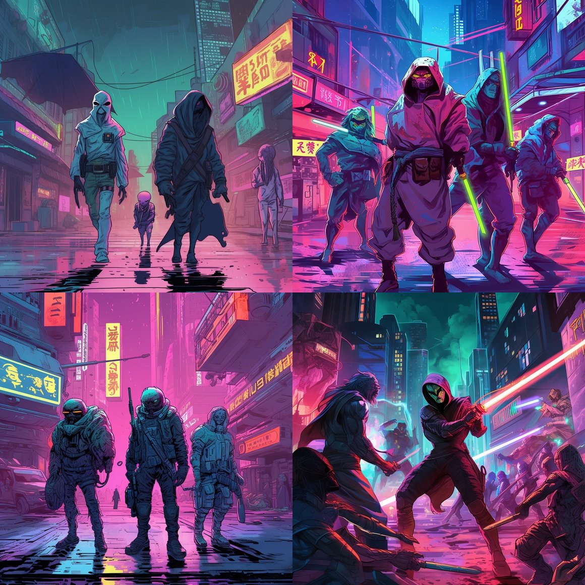 Neon Clash: A Jedi's Battle in the Futuristic Underworld