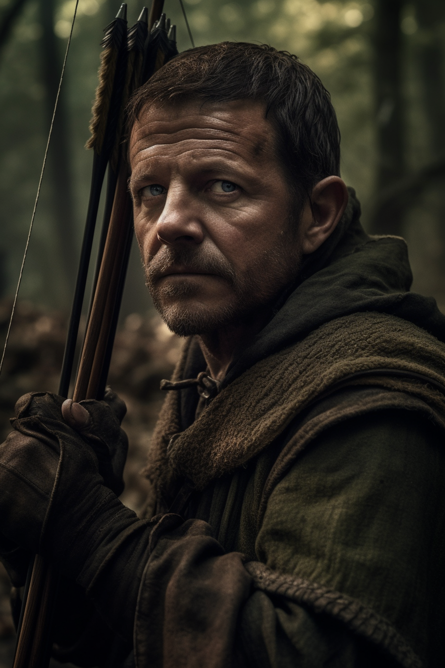 Detailed 4K Portrait of Michael Pread as Robin Hood in Sherwood Forest