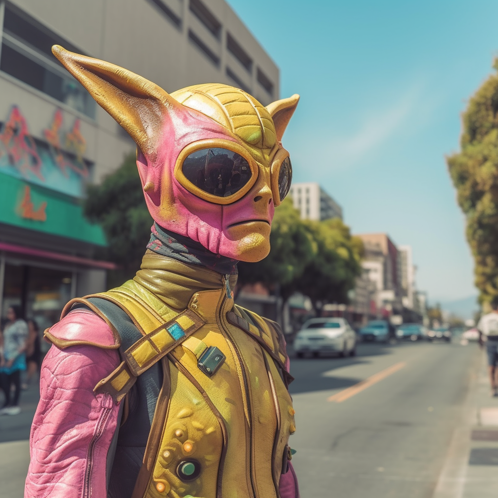 Retro Sci-fi Alien Encounter in the Streets of Los Angeles