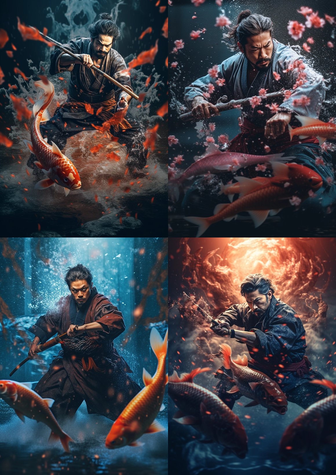 Cinematic Odyssey: A Hyper-detailed Samurai's Duel with Koi