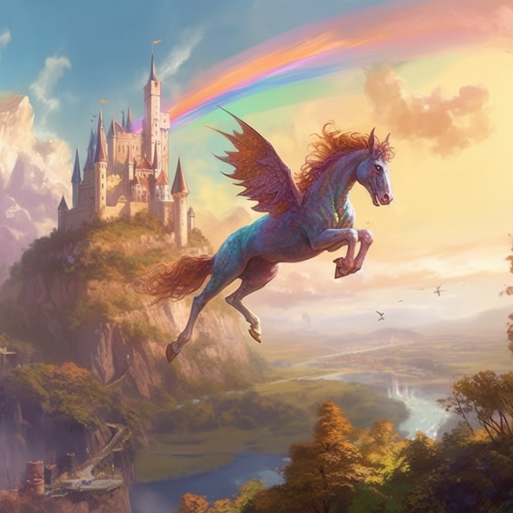 A Thestral's Flight to the Rainbow Castle - 8K Digital Artwork