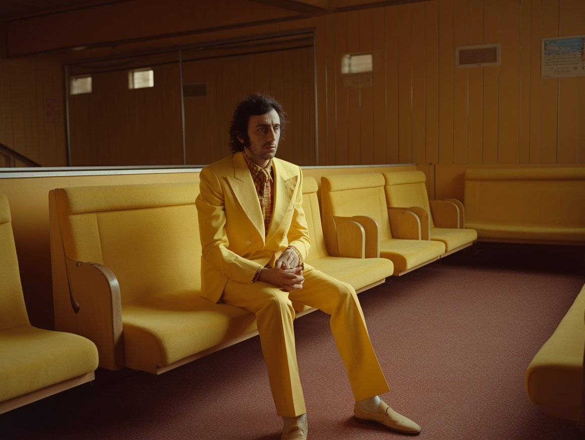 A Turkish Singer's Mid-Performance Moment in Wes Anderson Aesthetics