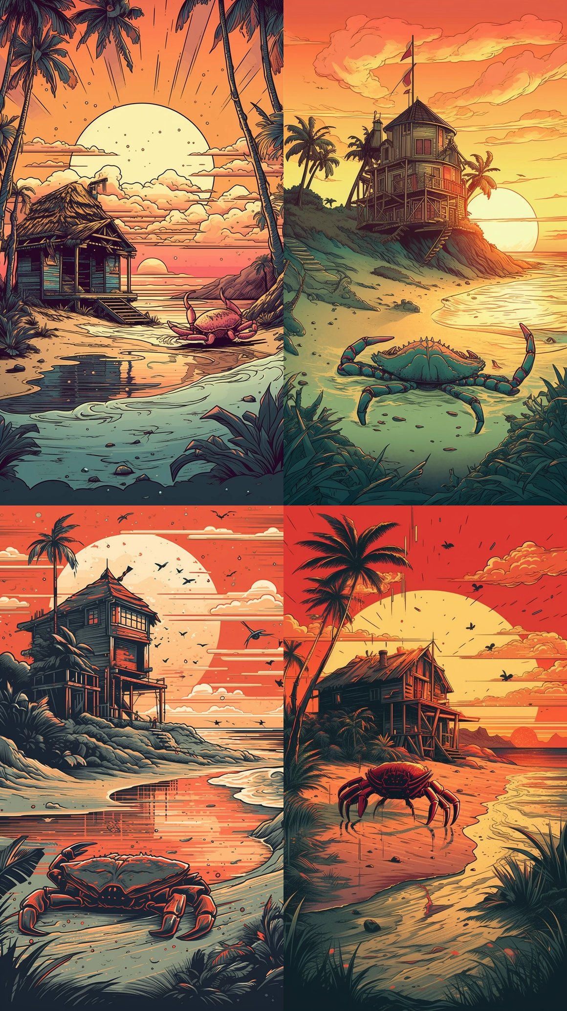 A Surrealistic and Minimalistic Vector Poster Showing a Marvel of Colors and Details in a Beach Setting