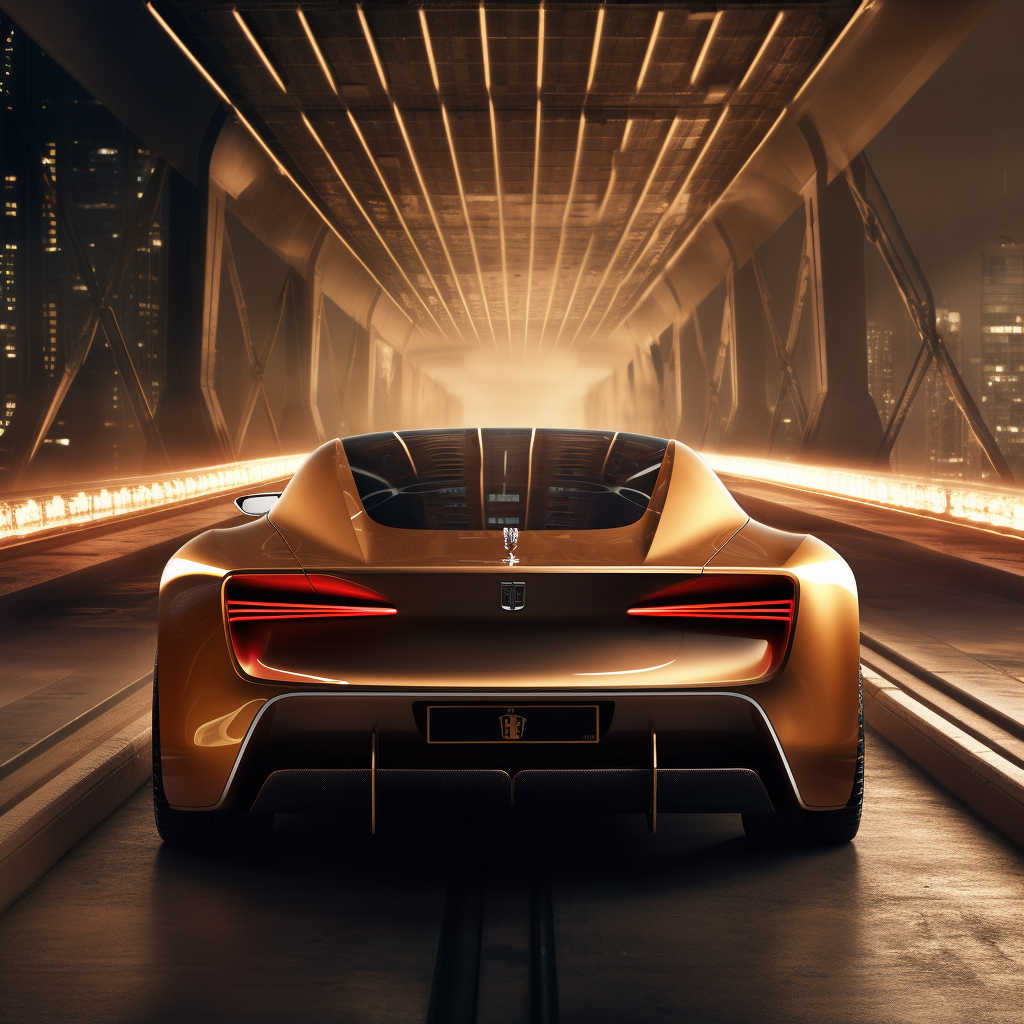 Mid-Journey Glance at 2024 Rolls-Royce Spectre Electric 2090's Golden competition design schematics
