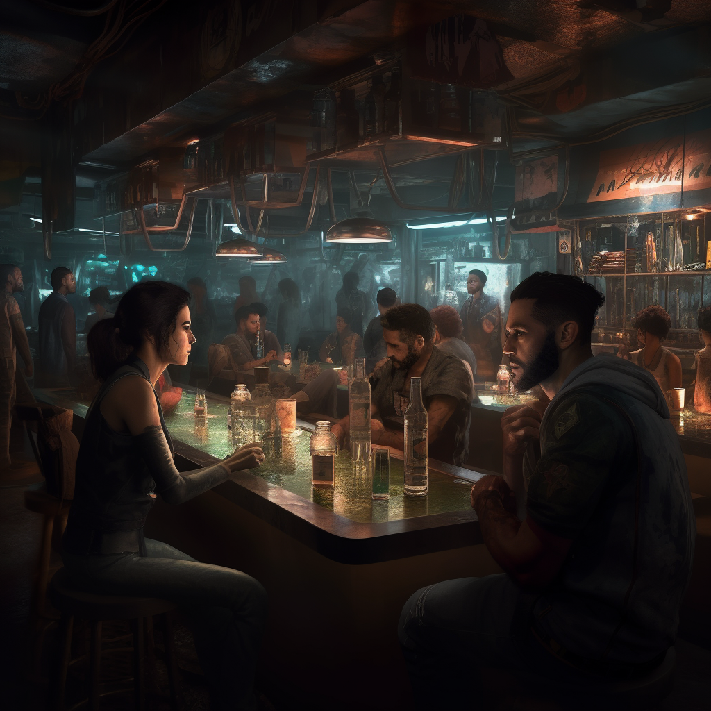 Midnight Brew: Cyberpunk Bar Scene in Mexico City Version 5