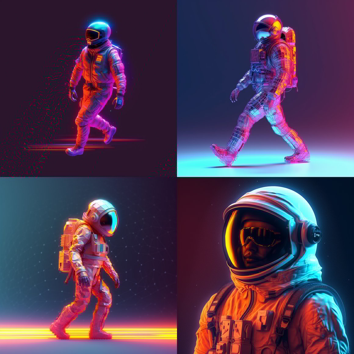 Neon Odyssey: The Astronaut's Mid-Space Journey in Cinema4D