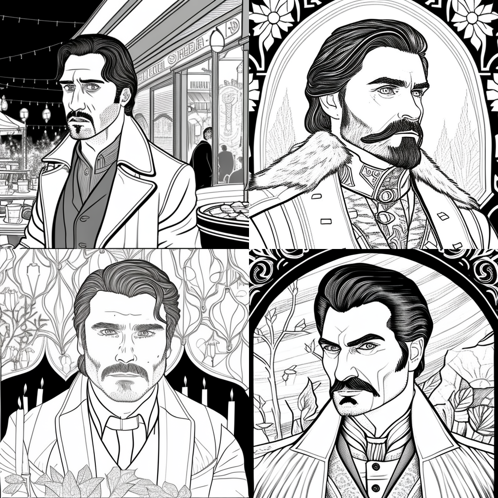 Detailed Midway Coloring Illustration of Nandor from What We Do in the Shadows