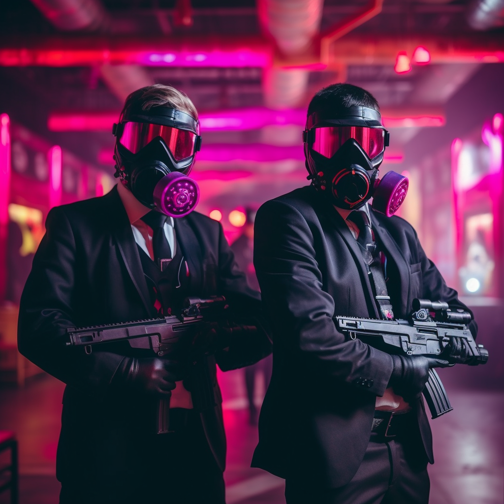 Neon Nights: Tuxedo Airsoft Mid-journey Madness