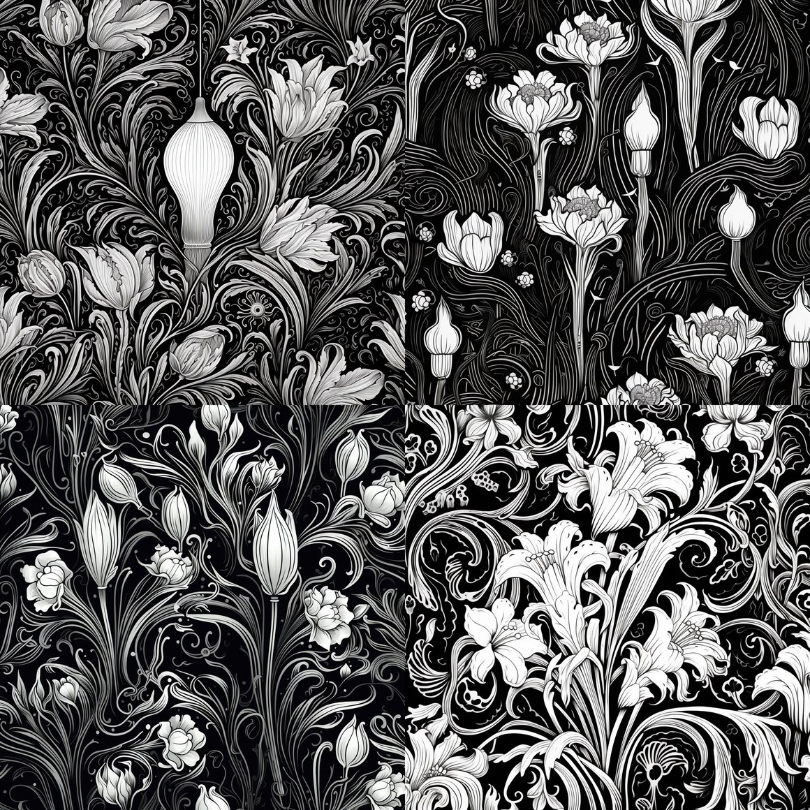 Art Nouveau Flame and Floral Etching Design Prompt
