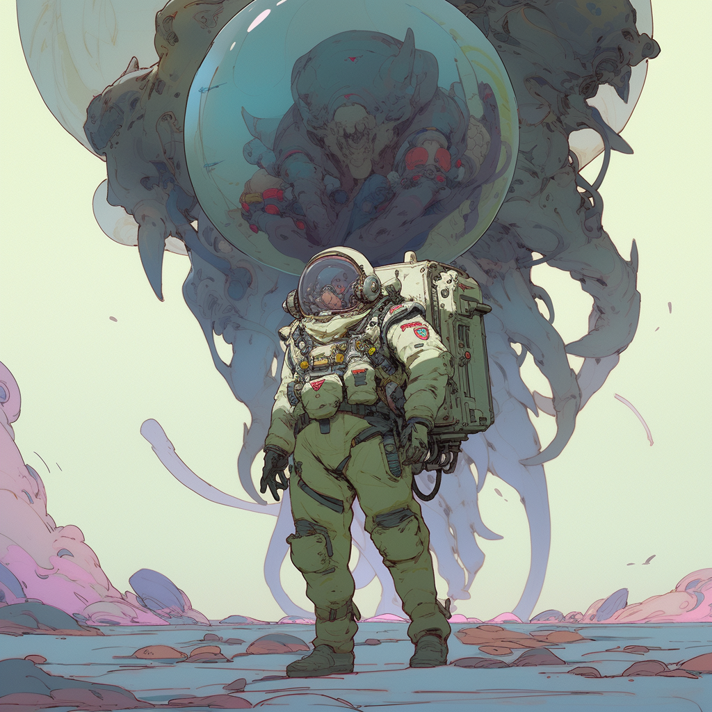 Astronaut's Encounter with Ascarididae on Alien Planet