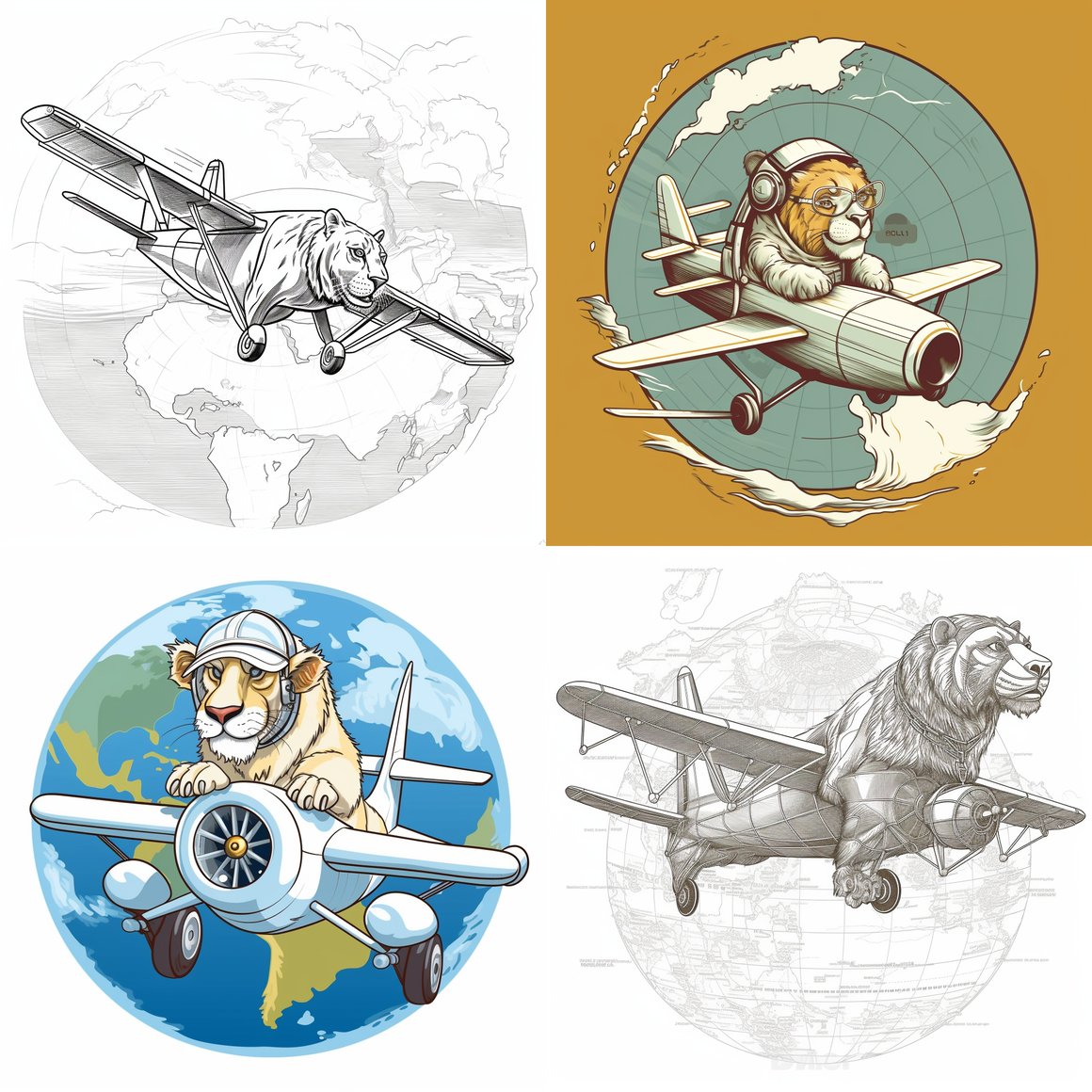 Around the World Adventure: Lion Pilot 2D Vector Cartoon