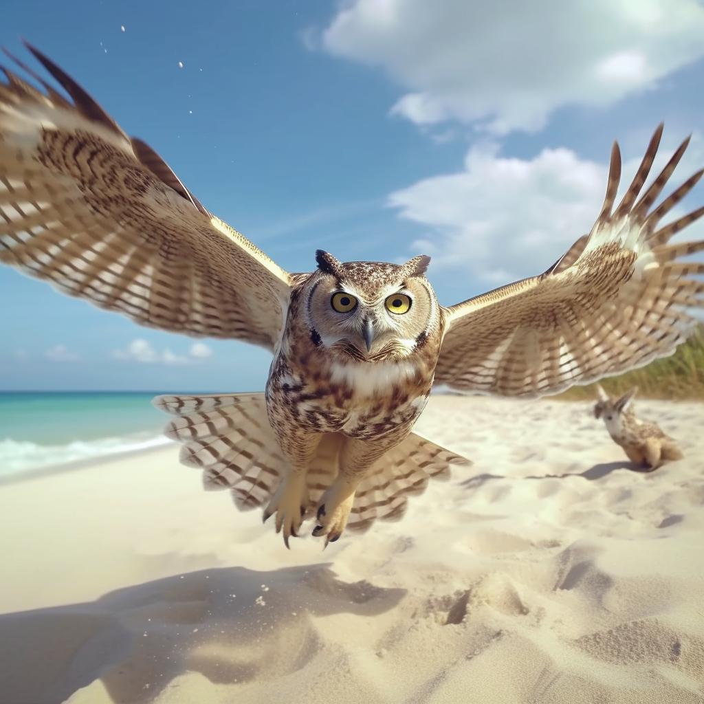 Detailed 8K Journey of HD Owls on Florida's Beaches