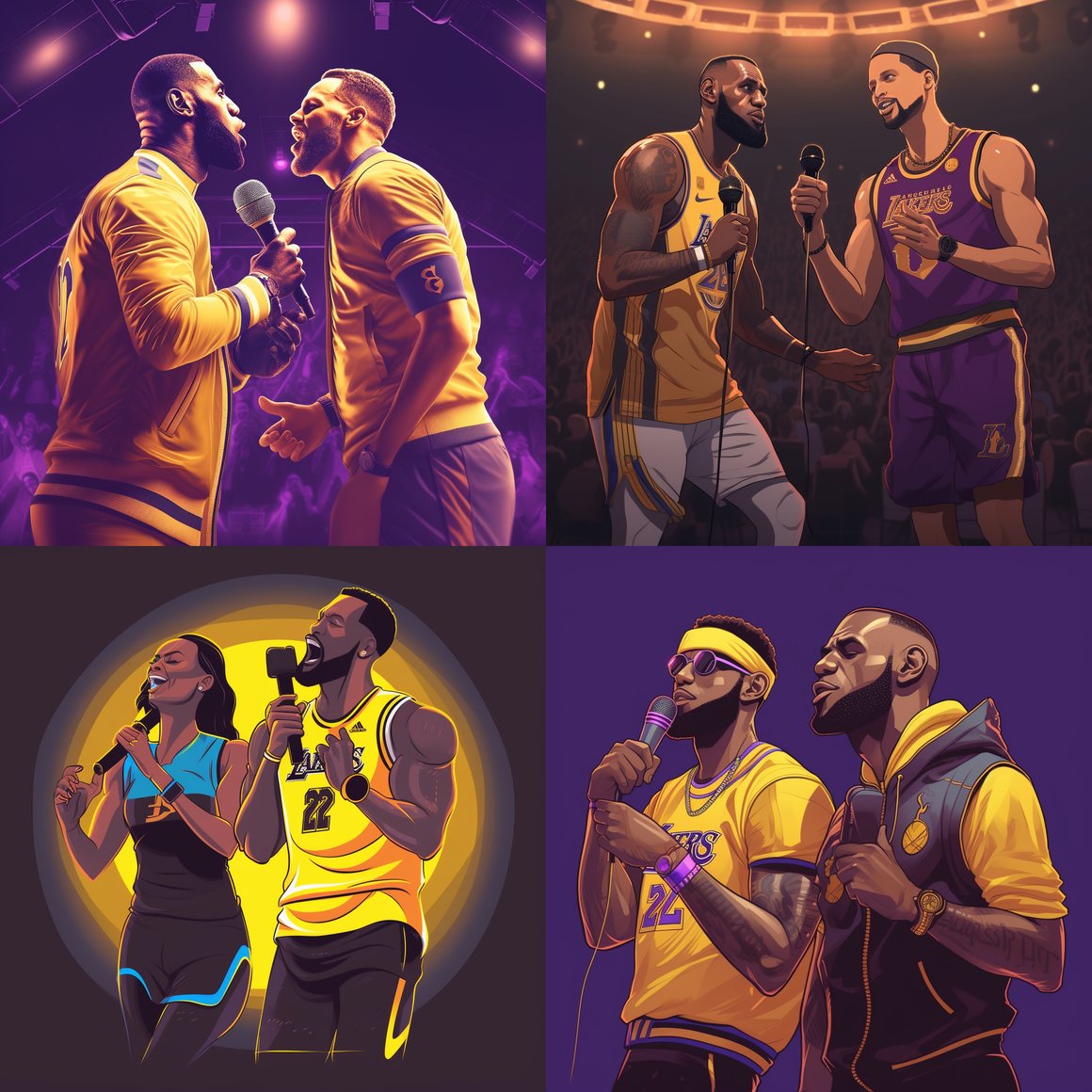 NBA Stars LeBron and Curry's Karaoke Showdown in Futuristic Sports Bar