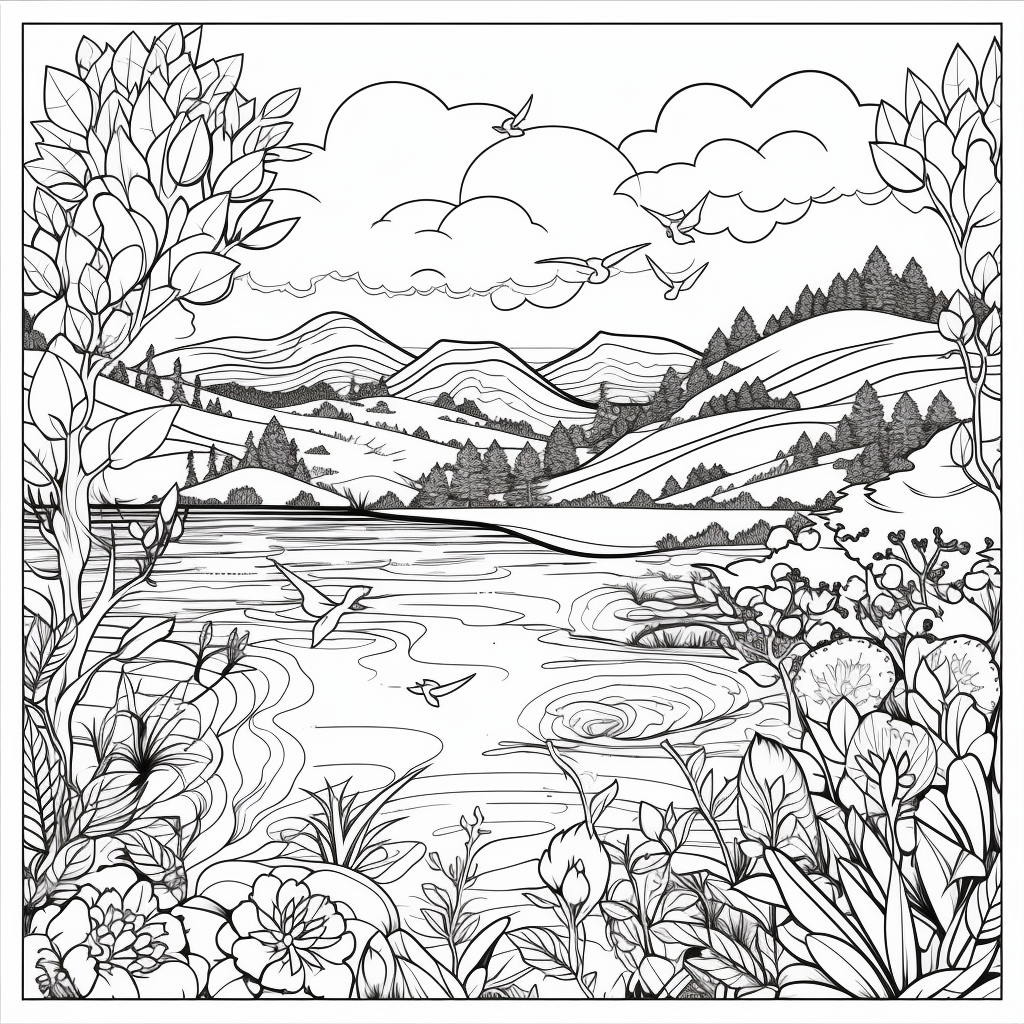 Nature Scenes Black and White Coloring Book - Volume 5