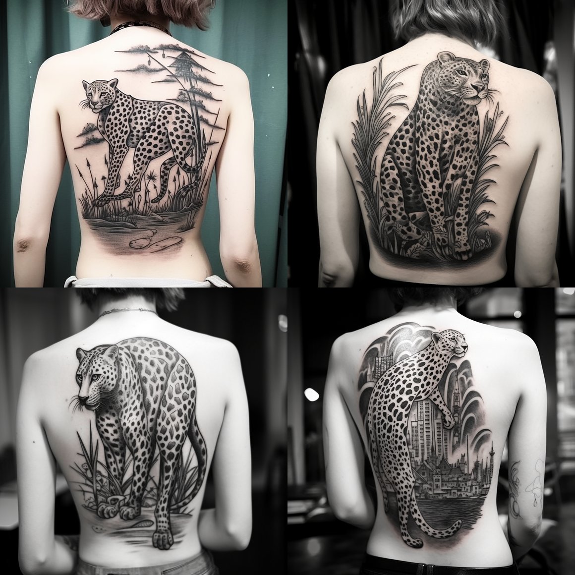 Retro-Styled Cheetah Sprint: Mid-Journey Tattoo Design