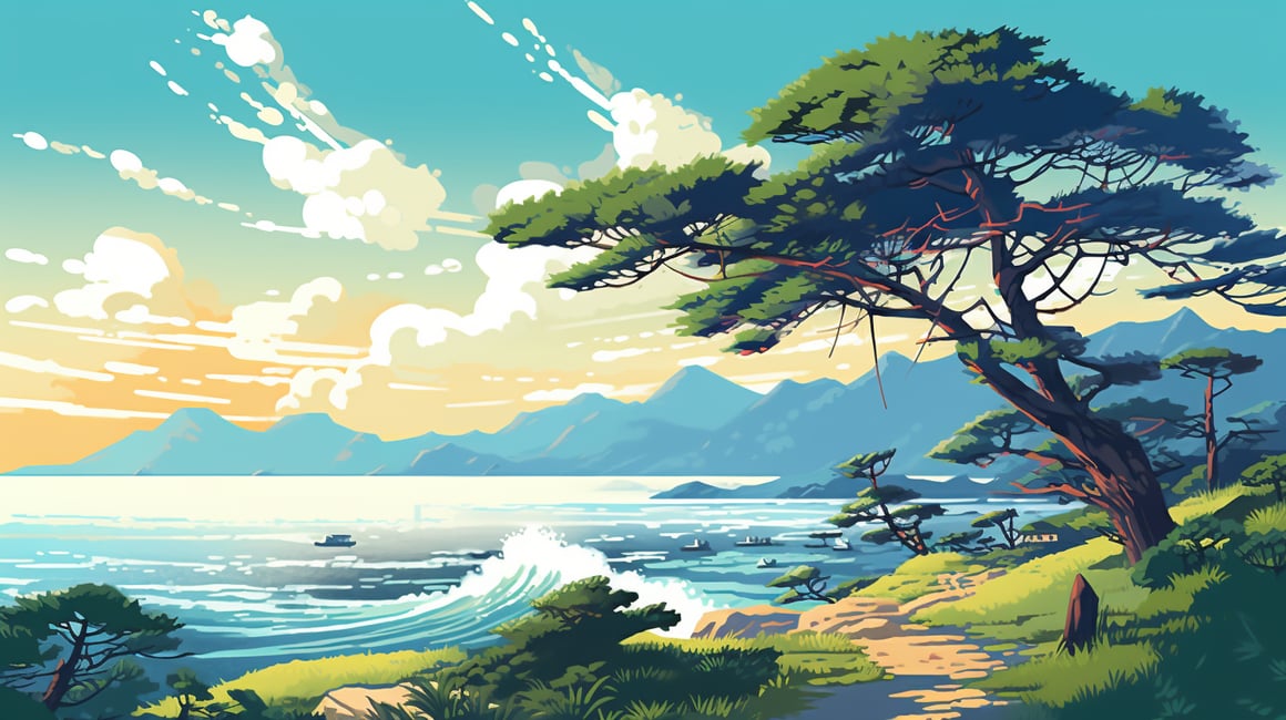 Summer Sunlight Sweeping Over Japanese Seascape