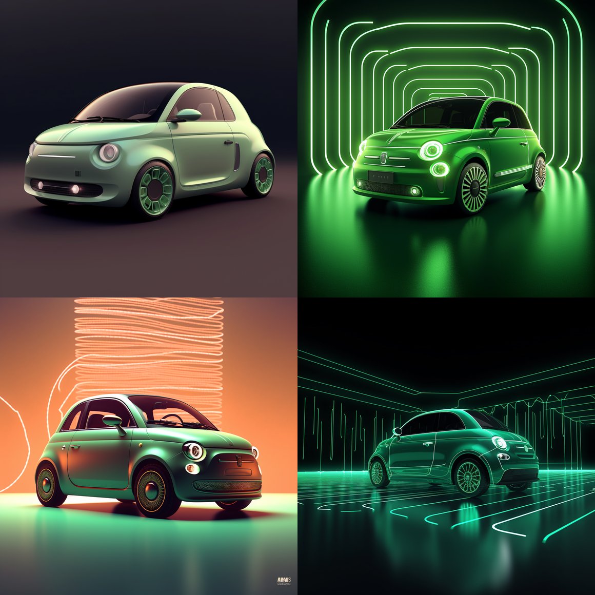 Designing Visual Schematic for 2023 Green Mint Fiat 500 Electric Competition