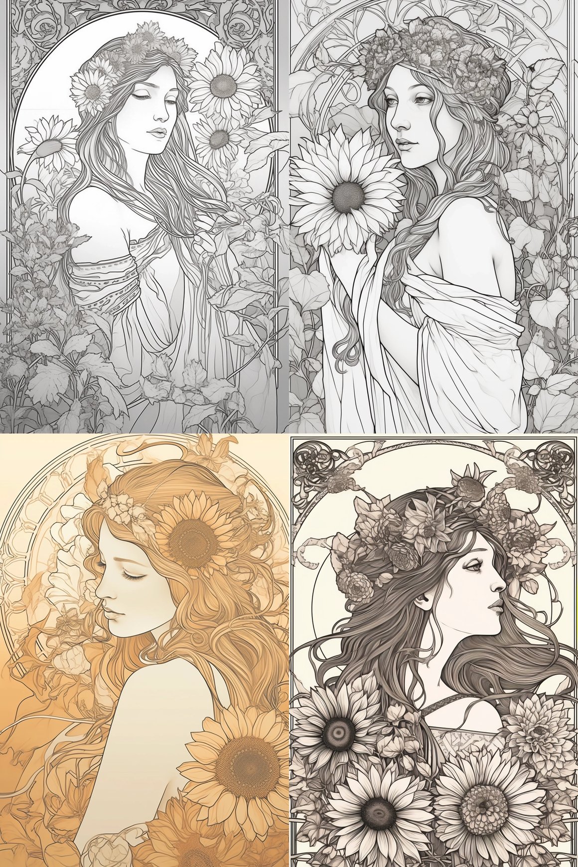 Sunflower Illustration by Alfons Mucha - Midway Coloring Update Setup