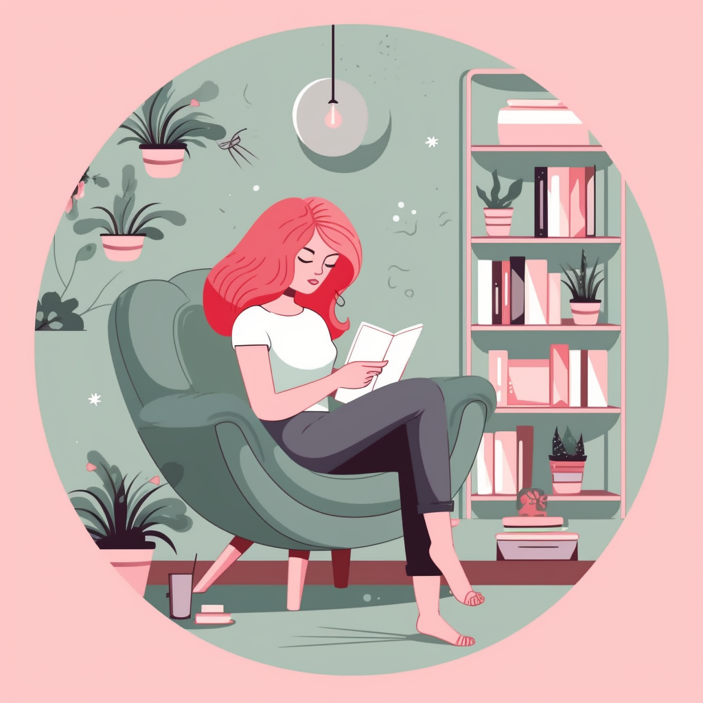 Chilled Out Mid-Trip Reading Retreat with Stylish Pink-Haired Woman Vector Illustration