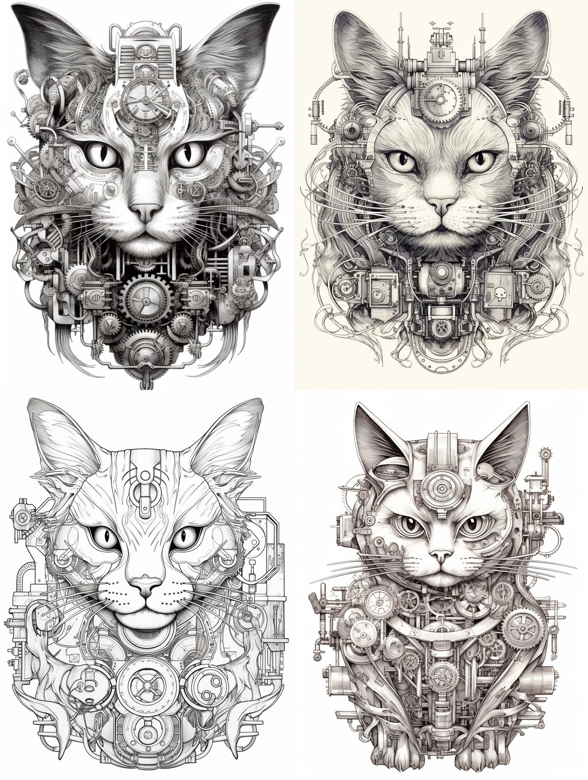 Biomechanical Cat Diagram Coloring Page