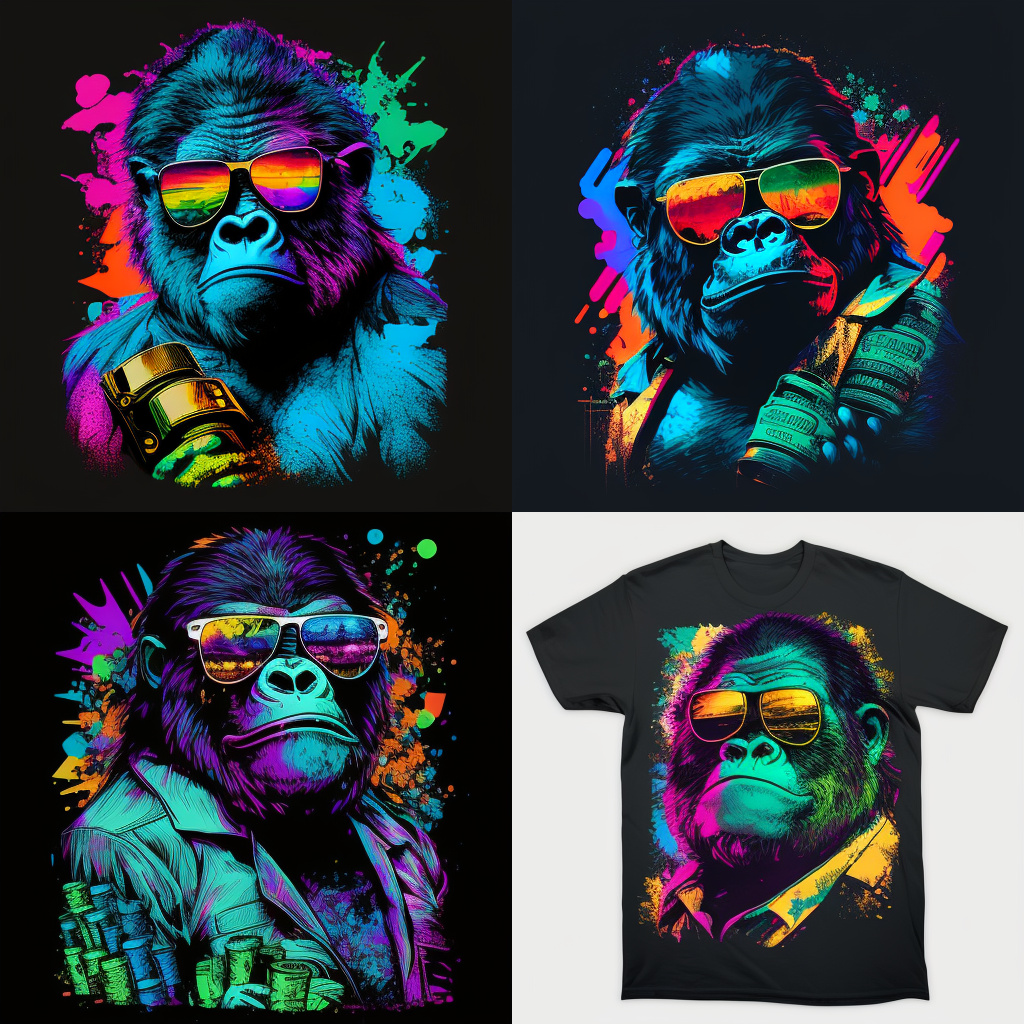 Retro-futuristic Gorilla T-Shirt Design Mid-project Update