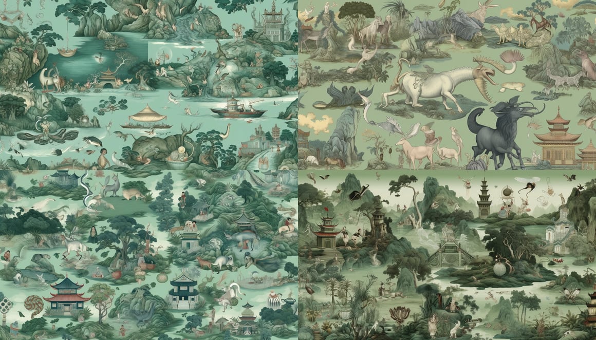 Chimeric Zodiac and Ancient China Wallpaper Design