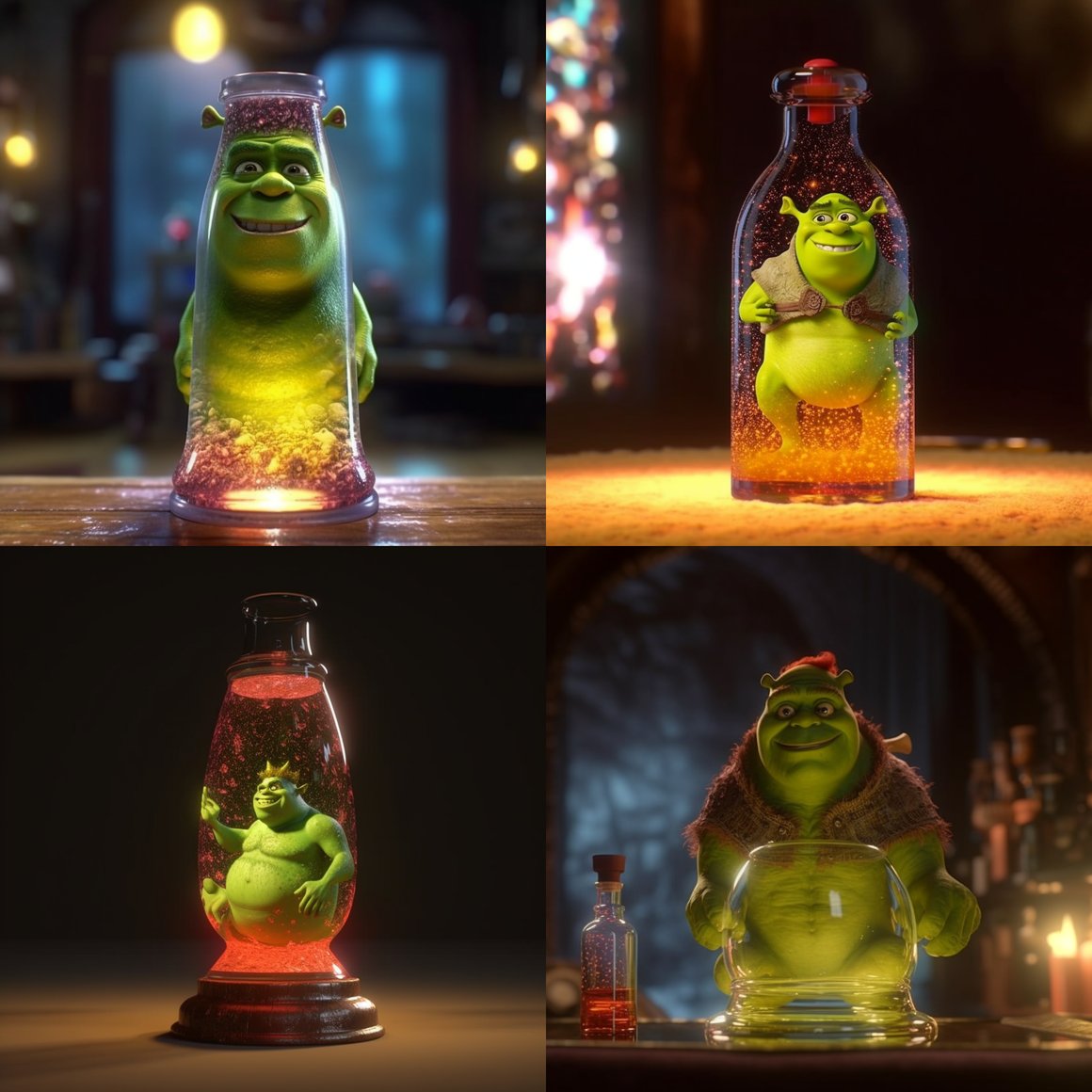 Shrek with Lava Lamp in 4K Hyperrealistic Detail