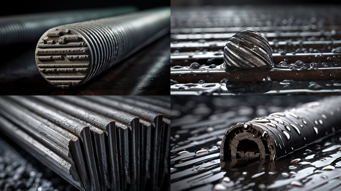 Sunlit Water-Splashed GFRP Rebar Mid-Journey Shot- Commercial Photography