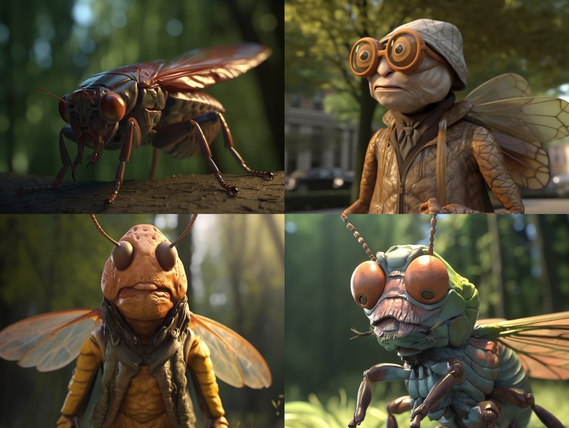 Cicada's Day Out: Mid-Journey 3D Animation Snapshot