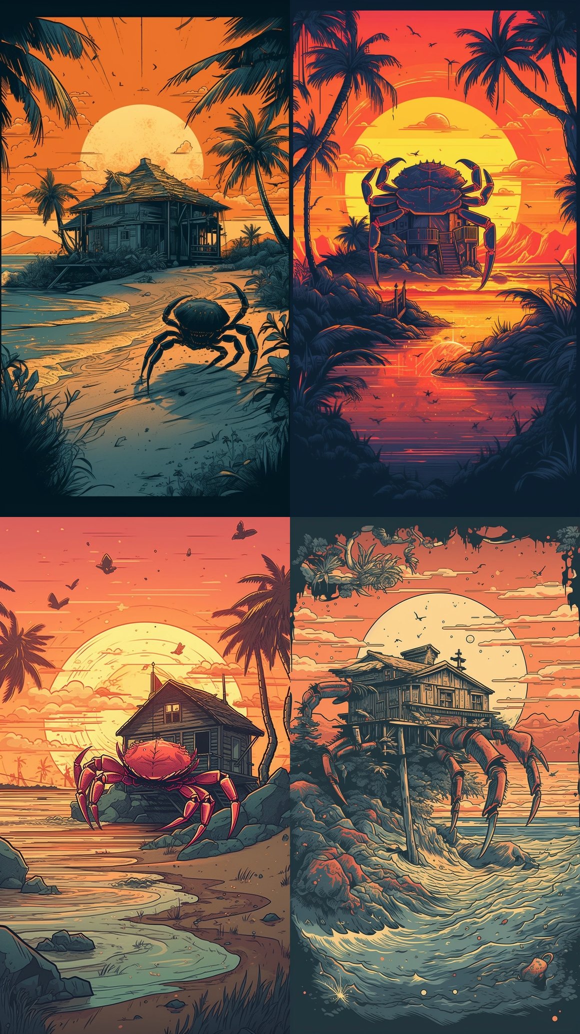 A Surrealistic and Minimalistic Vector Poster Showing a Marvel of Colors and Details in a Beach Setting