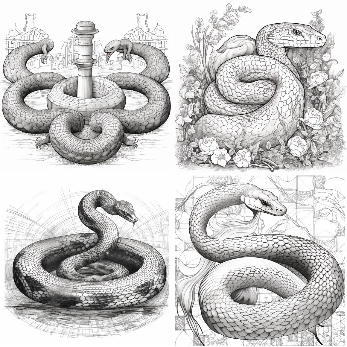 Halfway Through: Vintage Snake Flow Diagram Coloring Page