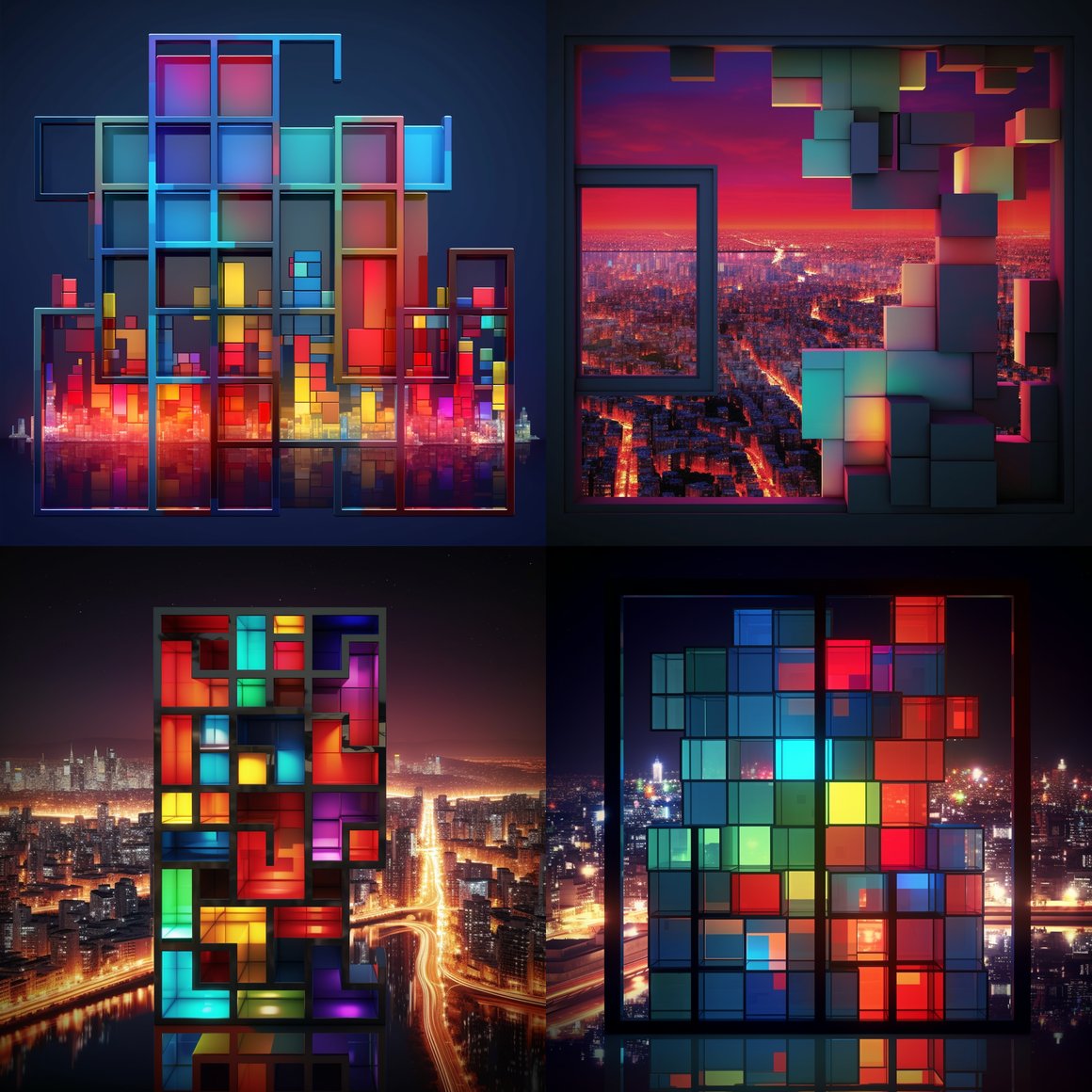 Neo-Tetris Nightscape: A Midway Minimalist 3D Journey
