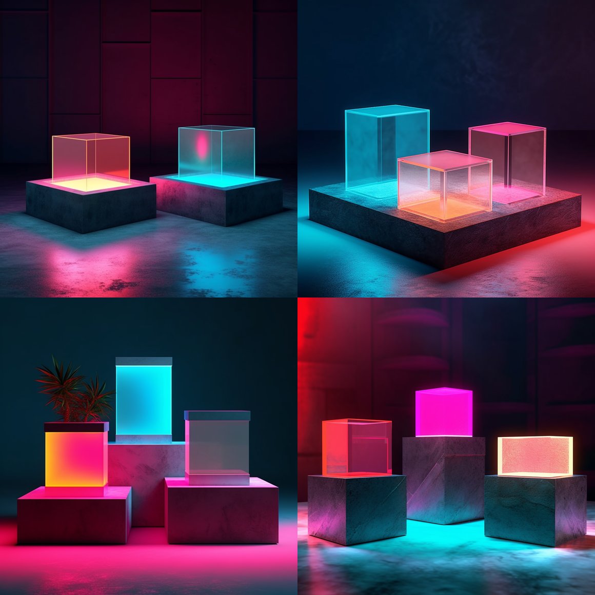 Neon Glow: Product Podiums Through a Nikon 35mm