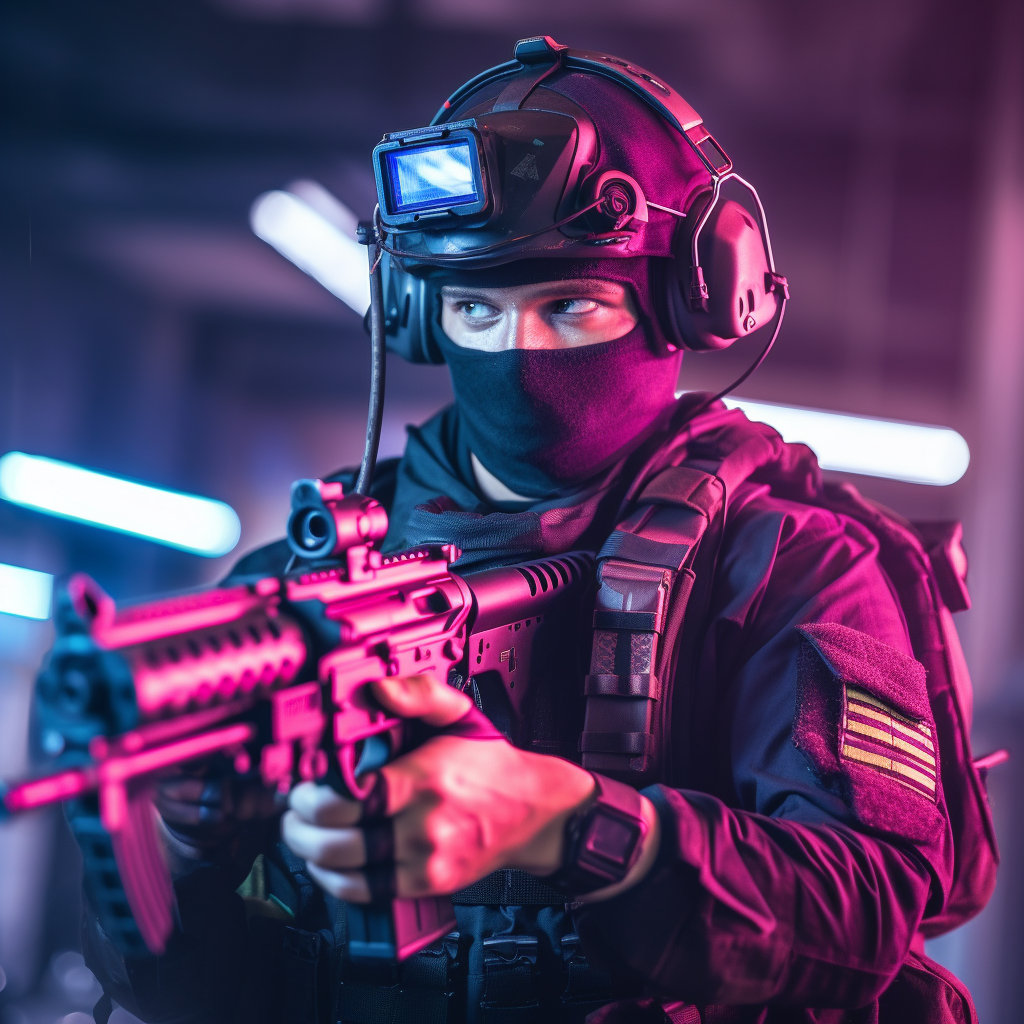 Neon Nights: Realistic Closeup of Indoor Airsoft Gamers