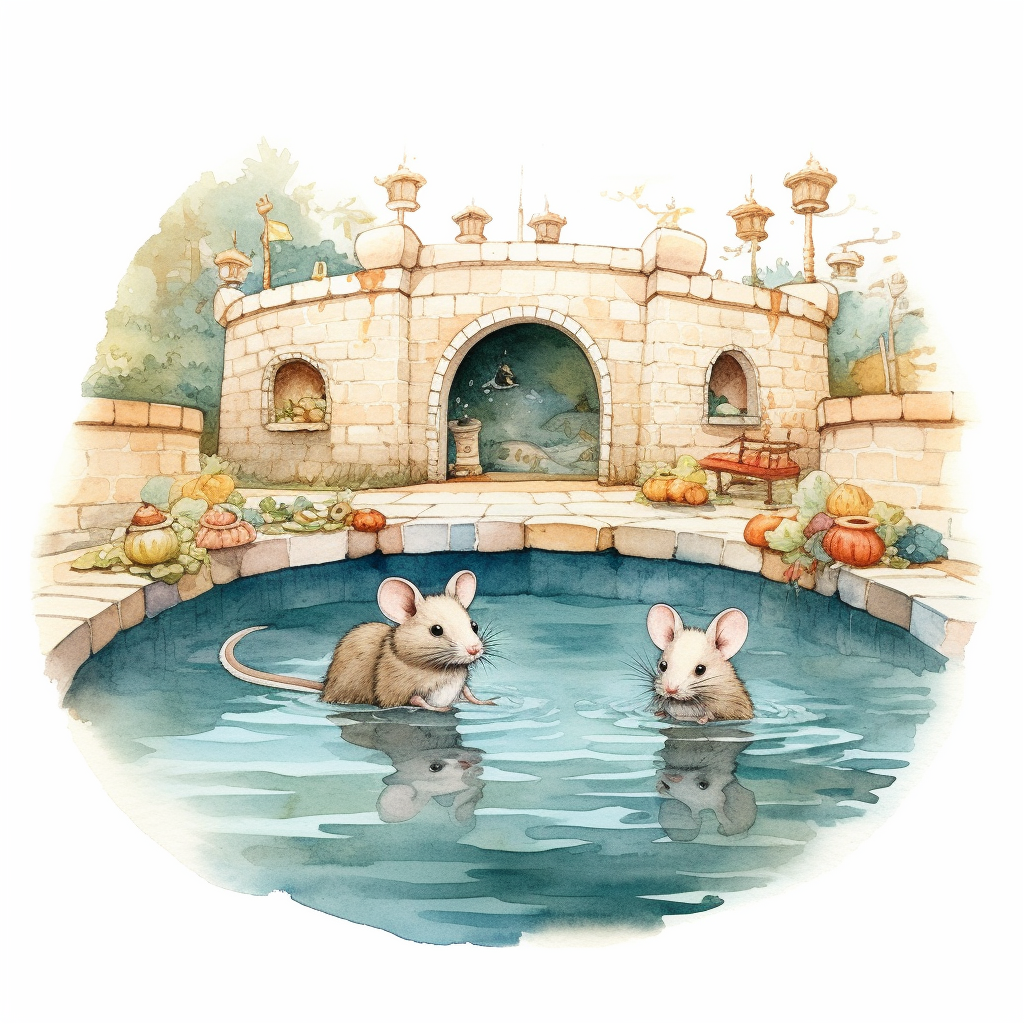 Vintage Beatrix Potter Inspired Mid-Journey of Mice Swimming in Pool ...