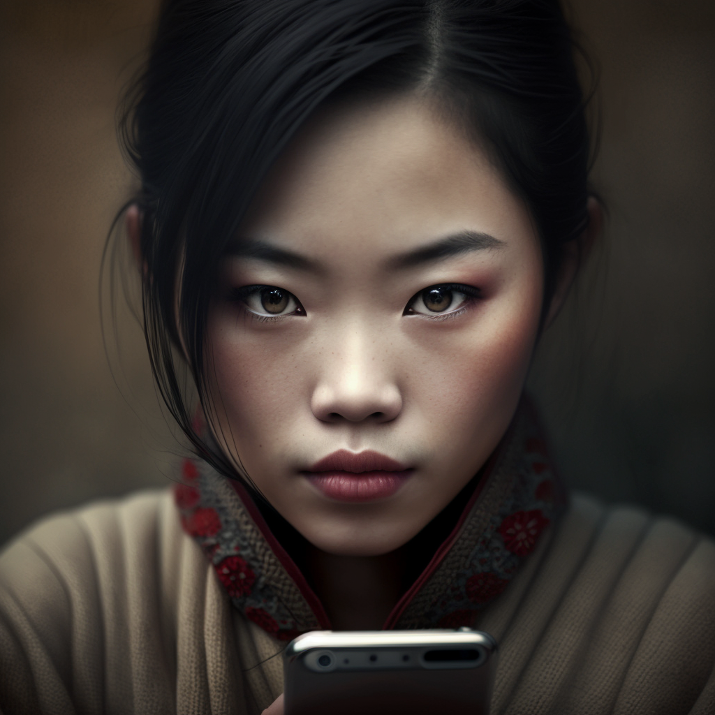 Chinese Girl with iPhone Photo Series v4, Size 750
