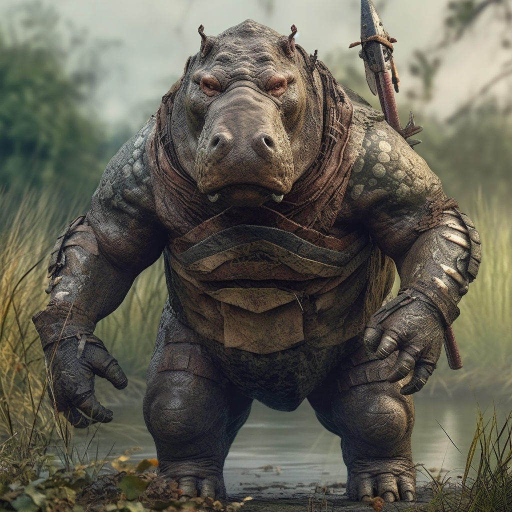 Armored Titan: Portrait of a Warrior Hippo in Wilderness